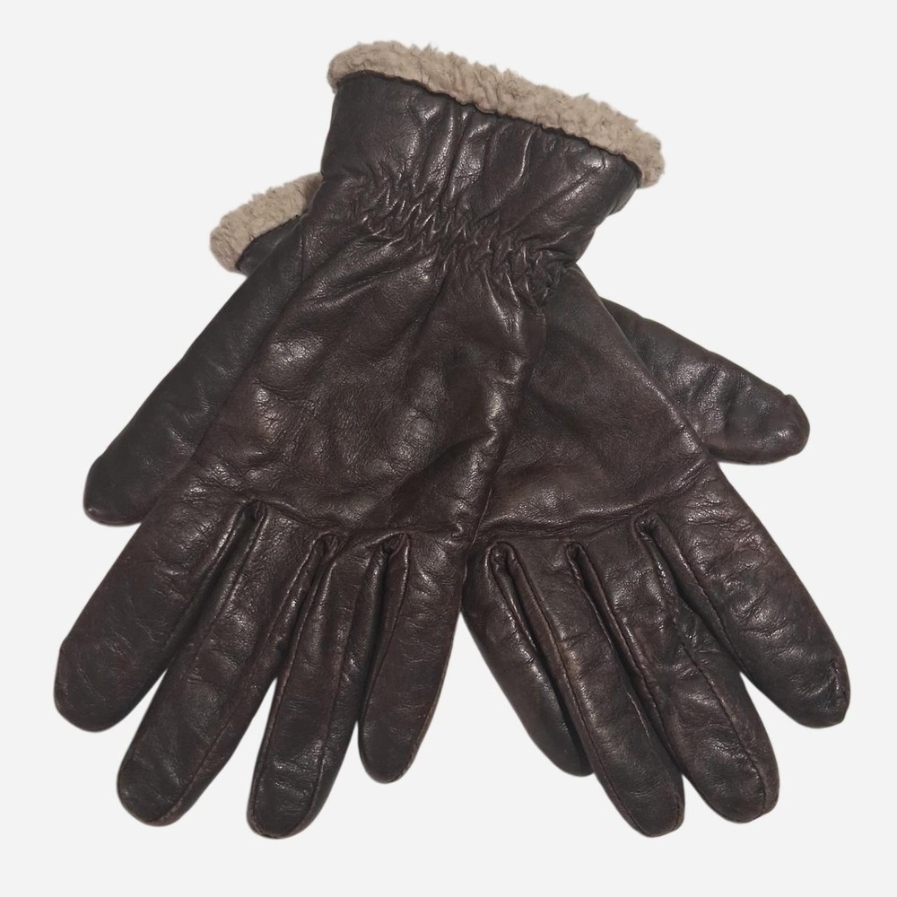 Womens Brown leather gloves with cream trim lining